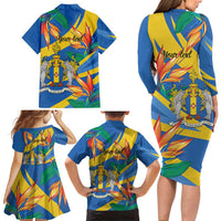 Bird of Paradise Flower Madeira Personalized Family Matching Long Sleeve Bodycon Dress and Hawaiian Shirt - Wonder Print Shop