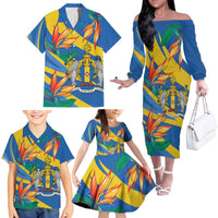 Bird of Paradise Flower Madeira Personalized Family Matching Off The Shoulder Long Sleeve Dress and Hawaiian Shirt - Wonder Print Shop