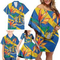 Bird of Paradise Flower Madeira Personalized Family Matching Off Shoulder Short Dress and Hawaiian Shirt - Wonder Print Shop