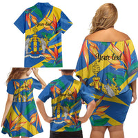 Bird of Paradise Flower Madeira Personalized Family Matching Off Shoulder Short Dress and Hawaiian Shirt - Wonder Print Shop