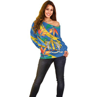 Bird of Paradise Flower Madeira Personalized Off Shoulder Sweater - Wonder Print Shop