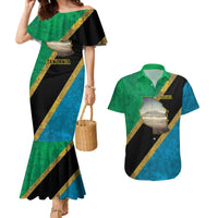Kilimanjaro Tanzania Couples Matching Mermaid Dress and Hawaiian Shirt Grunge Flag Map of Tanzania - Wonder Print Shop