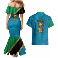 Kilimanjaro Tanzania Couples Matching Mermaid Dress and Hawaiian Shirt Grunge Flag Map of Tanzania - Wonder Print Shop