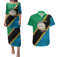 Kilimanjaro Tanzania Couples Matching Puletasi and Hawaiian Shirt Grunge Flag Map of Tanzania - Wonder Print Shop