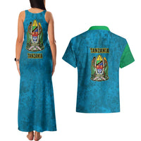 Kilimanjaro Tanzania Couples Matching Tank Maxi Dress and Hawaiian Shirt Grunge Flag Map of Tanzania - Wonder Print Shop