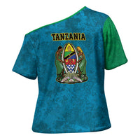Kilimanjaro Tanzania Cross Shoulder Shirt Grunge Flag Map of Tanzania - Wonder Print Shop