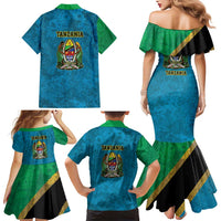 Kilimanjaro Tanzania Family Matching Mermaid Dress and Hawaiian Shirt Grunge Flag Map of Tanzania - Wonder Print Shop