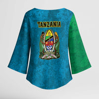 Kilimanjaro Tanzania Kimono Sleeve Blouse Grunge Flag Map of Tanzania - Wonder Print Shop