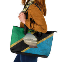 Kilimanjaro Tanzania Leather Tote Bag Grunge Flag Map of Tanzania - Wonder Print Shop
