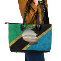 Kilimanjaro Tanzania Leather Tote Bag Grunge Flag Map of Tanzania - Wonder Print Shop