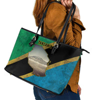 Kilimanjaro Tanzania Leather Tote Bag Grunge Flag Map of Tanzania - Wonder Print Shop