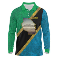 Kilimanjaro Tanzania Long Sleeve Polo Shirt Grunge Flag Map of Tanzania - Wonder Print Shop