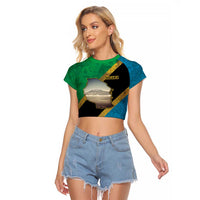 Kilimanjaro Tanzania Raglan Cropped T Shirt Grunge Flag Map of Tanzania - Wonder Print Shop