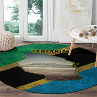 Kilimanjaro Tanzania Round Carpet Grunge Flag Map of Tanzania - Wonder Print Shop