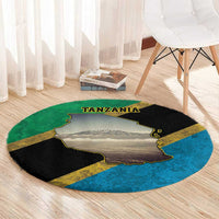 Kilimanjaro Tanzania Round Carpet Grunge Flag Map of Tanzania - Wonder Print Shop