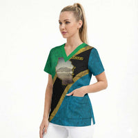 African Volcano Kilimanjaro Tanzania Scrub Top Grunge Flag Map of Tanzania