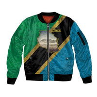 Kilimanjaro Tanzania Sleeve Zip Bomber Jacket Grunge Flag Map of Tanzania - Wonder Print Shop