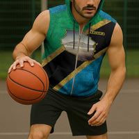 Kilimanjaro Tanzania Sleeveless Zip Hoodie Grunge Flag Map of Tanzania - Wonder Print Shop