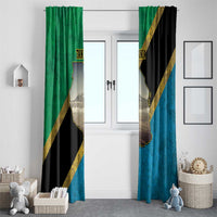 Kilimanjaro Tanzania Window Curtain Grunge Flag Map of Tanzania - Wonder Print Shop