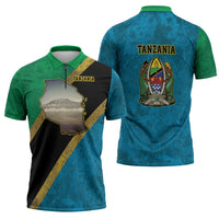 Kilimanjaro Tanzania Zipper Polo Shirt Grunge Flag Map of Tanzania - Wonder Print Shop