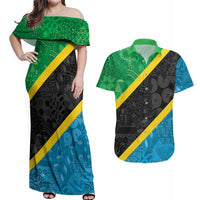 Tanzania 255 Couples Matching Off Shoulder Maxi Dress and Hawaiian Shirt African Mix Pattern Flag Motif - Wonder Print Shop