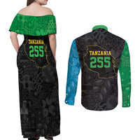 Tanzania 255 Couples Matching Off Shoulder Maxi Dress and Long Sleeve Button Shirt African Mix Pattern Flag Motif - Wonder Print Shop