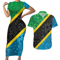 Tanzania 255 Couples Matching Short Sleeve Bodycon Dress and Hawaiian Shirt African Mix Pattern Flag Motif - Wonder Print Shop