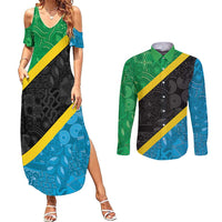 Tanzania 255 Couples Matching Summer Maxi Dress and Long Sleeve Button Shirt African Mix Pattern Flag Motif - Wonder Print Shop