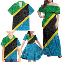 Tanzania 255 Family Matching Off Shoulder Maxi Dress and Hawaiian Shirt African Mix Pattern Flag Motif - Wonder Print Shop