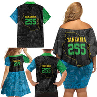 Tanzania 255 Family Matching Off Shoulder Short Dress and Hawaiian Shirt African Mix Pattern Flag Motif - Wonder Print Shop