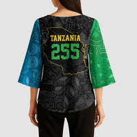 Tanzania 255 Kimono Sleeve Blouse African Mix Pattern Flag Motif - Wonder Print Shop