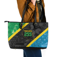 Tanzania 255 Leather Tote Bag African Mix Pattern Flag Motif - Wonder Print Shop