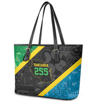 Tanzania 255 Leather Tote Bag African Mix Pattern Flag Motif - Wonder Print Shop