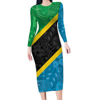 Tanzania 255 Long Sleeve Bodycon Dress African Mix Pattern Flag Motif - Wonder Print Shop