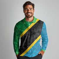Tanzania 255 Long Sleeve Polo Shirt African Mix Pattern Flag Motif - Wonder Print Shop