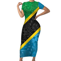 Tanzania 255 Short Sleeve Bodycon Dress African Mix Pattern Flag Motif - Wonder Print Shop