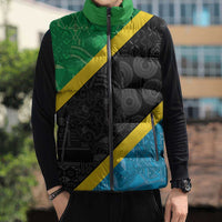 Tanzania 255 Sleeveless Puffer Jacket African Mix Pattern Flag Motif - Wonder Print Shop