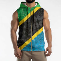 Tanzania 255 Sleeveless Zip Hoodie African Mix Pattern Flag Motif - Wonder Print Shop