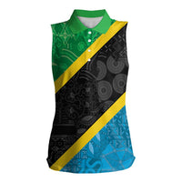 Tanzania 255 Women Sleeveless Polo Shirt African Mix Pattern Flag Motif - Wonder Print Shop