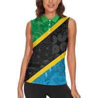 Tanzania 255 Women Sleeveless Polo Shirt African Mix Pattern Flag Motif - Wonder Print Shop