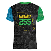 Tanzania 255 Women V-Neck T-Shirt African Mix Pattern Flag Motif - Wonder Print Shop