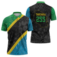 Tanzania 255 Zipper Polo Shirt African Mix Pattern Flag Motif - Wonder Print Shop