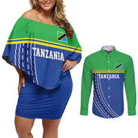 Tanzania Cricket Custom Couples Matching Off Shoulder Short Dress and Long Sleeve Button Shirt The Cows Tanzania Pattern - Wonder Print Shop