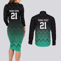 Tanzania Football Custom Couples Matching Long Sleeve Bodycon Dress and Long Sleeve Button Shirt Retro 2023-24 Tanzania History - Wonder Print Shop
