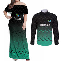 Tanzania Football Custom Couples Matching Off Shoulder Maxi Dress and Long Sleeve Button Shirt Retro 2023-24 Tanzania History - Wonder Print Shop