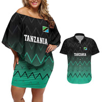 Tanzania Football Custom Couples Matching Off Shoulder Short Dress and Hawaiian Shirt Retro 2023-24 Tanzania History - Wonder Print Shop