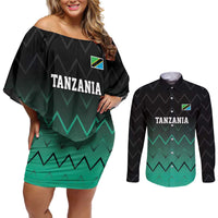 Tanzania Football Custom Couples Matching Off Shoulder Short Dress and Long Sleeve Button Shirt Retro 2023-24 Tanzania History - Wonder Print Shop