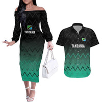 Tanzania Football Custom Couples Matching Off The Shoulder Long Sleeve Dress and Hawaiian Shirt Retro 2023-24 Tanzania History - Wonder Print Shop