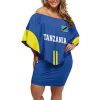 Tanzania Football Custom Off Shoulder Short Dress Taifa Stars Go Champion - Wonder Print Shop