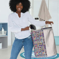 African Ndebele Art Patterns Laundry Basket Beige Half Style
